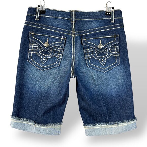 Nine West VTG America Bermuda Womens Sz 2/25 Denim Cuffed Flap Stretch Shorts - Picture 6 of 9